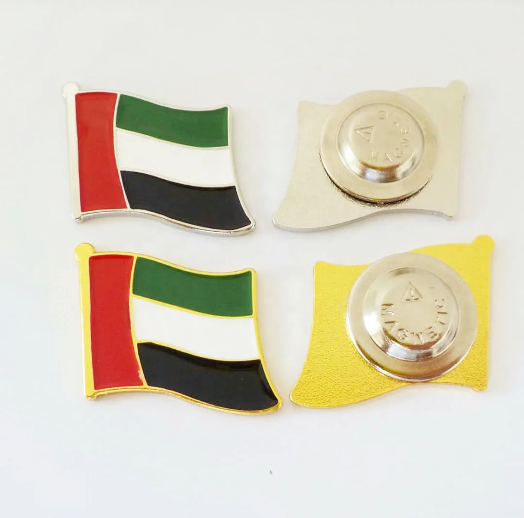 Ready to ship UAE United Arabia Emirates National flag pin badge, Hot sales custom soft enamel UAE national day magnet lapel pin