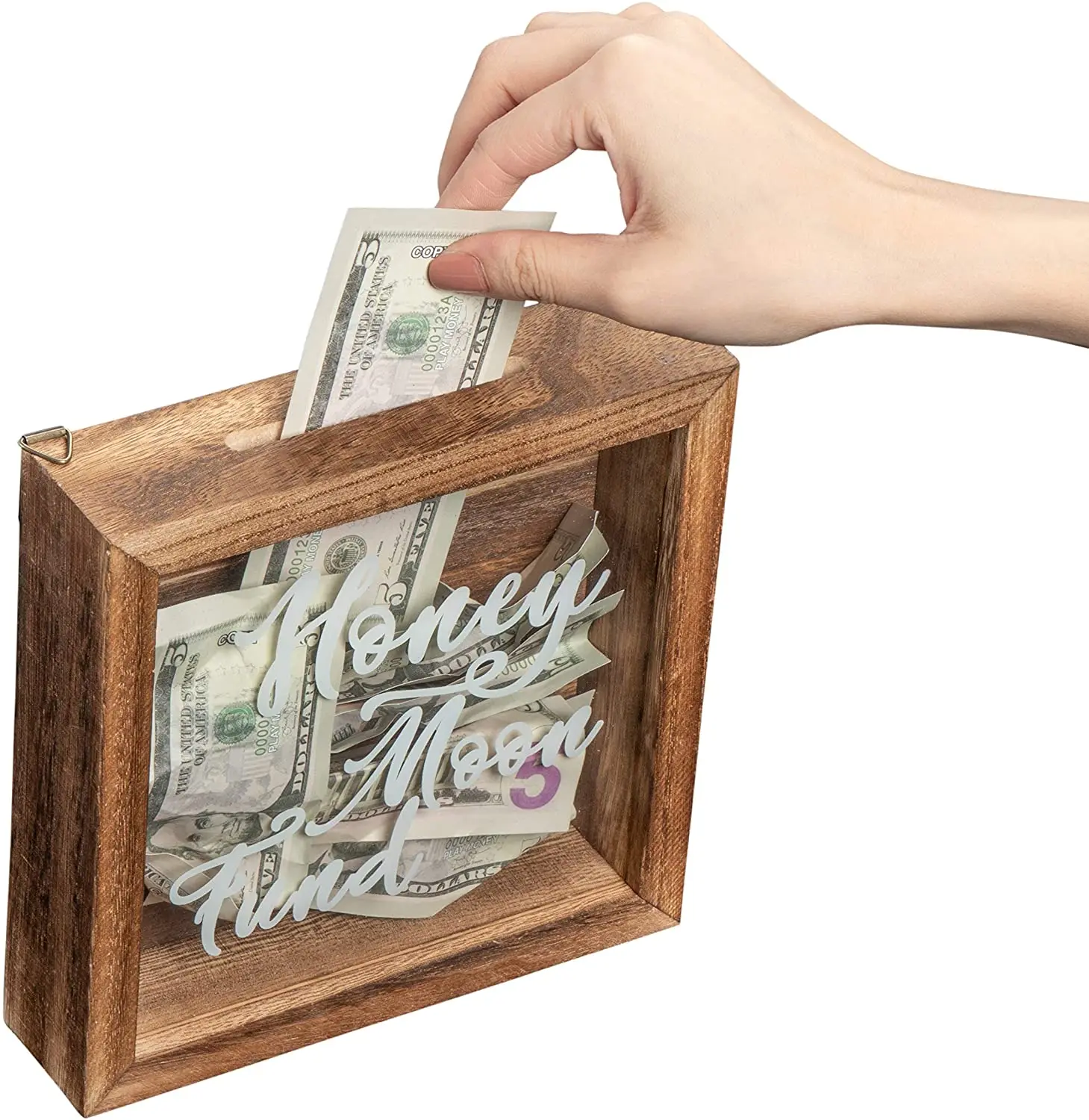 Decorative Shadow Box Wooden Frame Coin Bank Money Bank Natural Wood Money Box Travel Fund Printed On The Plexiglass Front