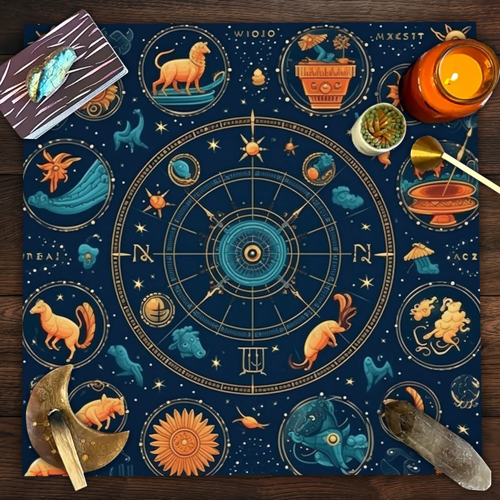 High Quality  49*49cm Velvet  Sun Moon Star Witchcraft Alter Tarot Pagan Wheel Tentacle Triquetra Tarot Tablecloth Mat