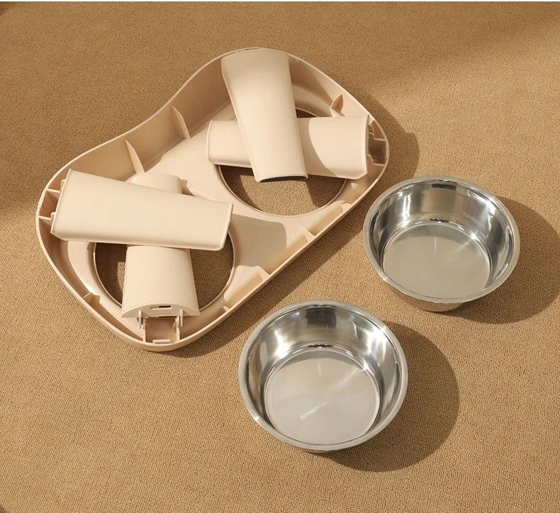 Foldable Elevated Dog Bowls Stainless Steel Double Pet Bowl Folding Pup Food Water Feeder