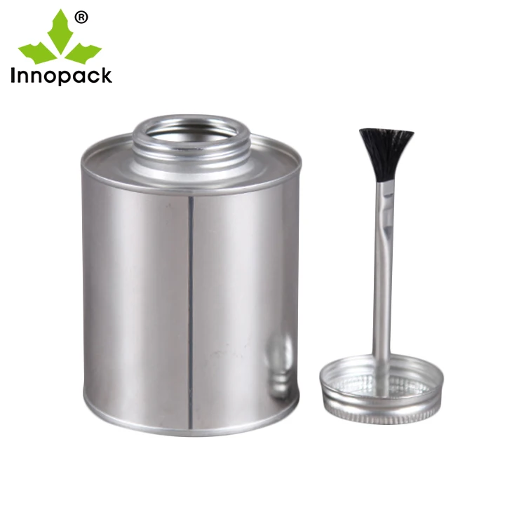 250ml round tin can with screw lid and brush, cheap direct sale
