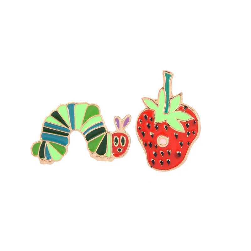 Personalized Custom European American Fashionable Cute Caterpillar Strawberry Shape Micro Badge Metal Emblems Hat Pins for Caps