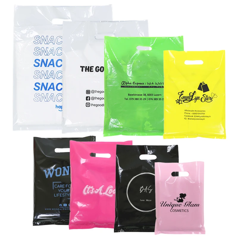 Custom your own logo die cut garment clothing pants shopping plastic bag