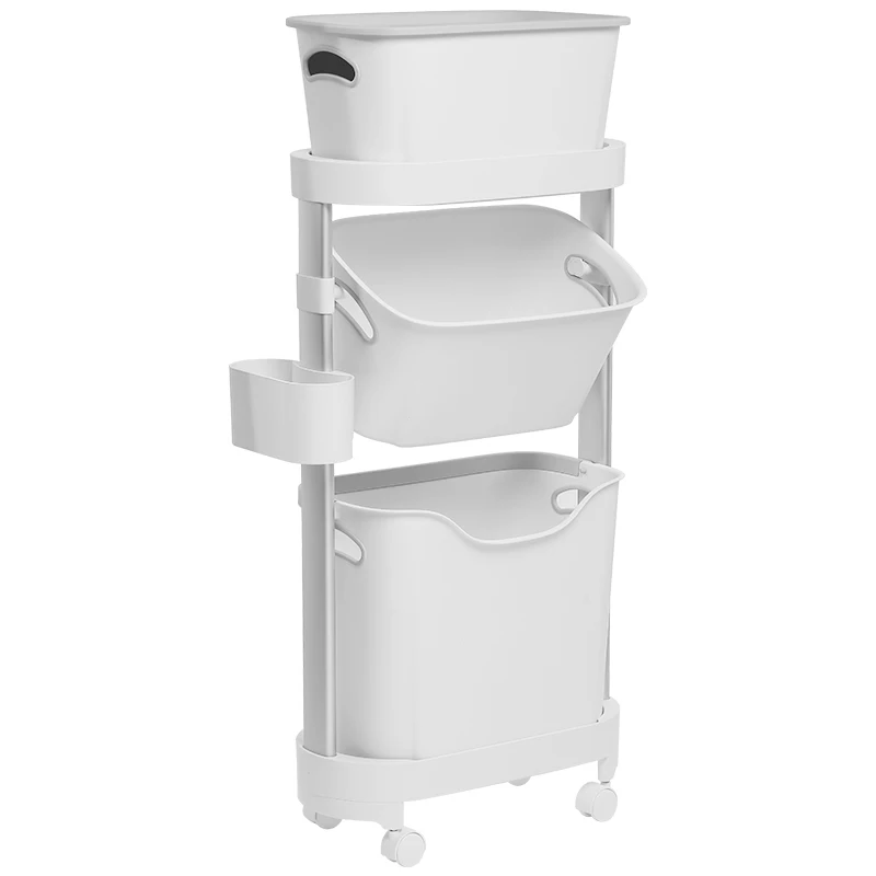 SONDUO 3 Tier Utility Trolley Laundry Basket Rolling Cart Plastic Shelf Rack Fruit Vegetable Organizer Storage Cart Rack