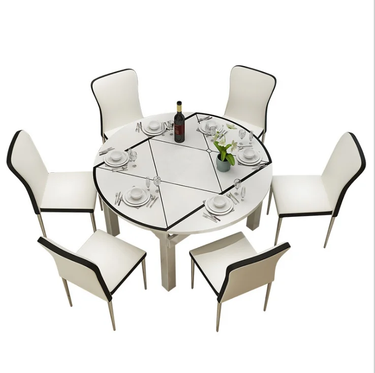 Dining table and chair combination modern minimalist living room small apartment telescopic folding household round dining table