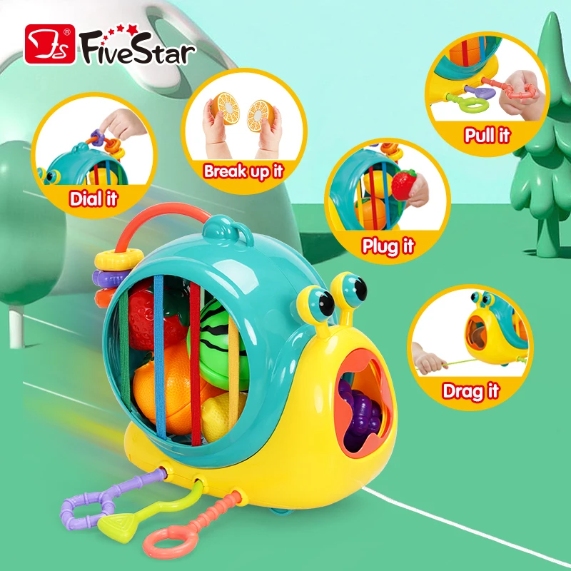 FiveStar Snail Pulling String Car Sorting Food Set Educational Children Toys for Kids Fruit Cutting Food Toy for Baby Boys Girls