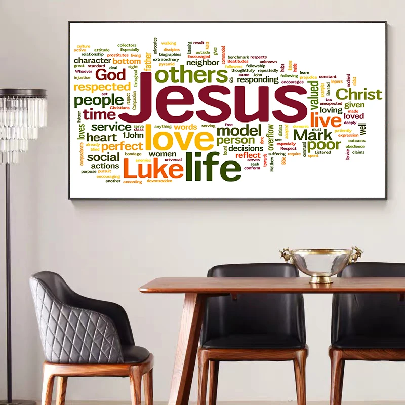 Christian Jesus Letters Posters and Prints on The Wall Canvas Painting Colorful Wall Art Picture for Living Room Church Decor