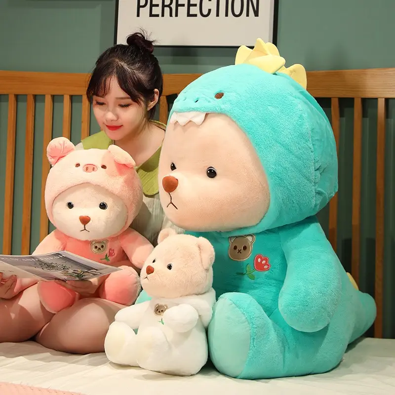 Pink Pig Dinosaur Teddy Bear Plush Toy Stuffed Cartoon Animal Dressing Bunny Rabbit Brown Bear Plushie for Kids Birthday