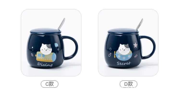 Hot sale ceramic Potbelly mugs dark bule color cute cat cup design
