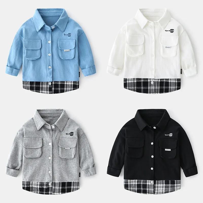 Ivy10462A European Fashion Kids Autumn Spring 100% Cotton Long Sleeve Shirt Boy Casual