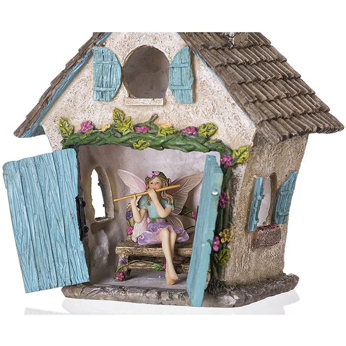 Fairy Garden House Kit Hand Painted with Opening Doors and Miniature Fairy Figurine With Accessories Indoor Outdoor Set for Home