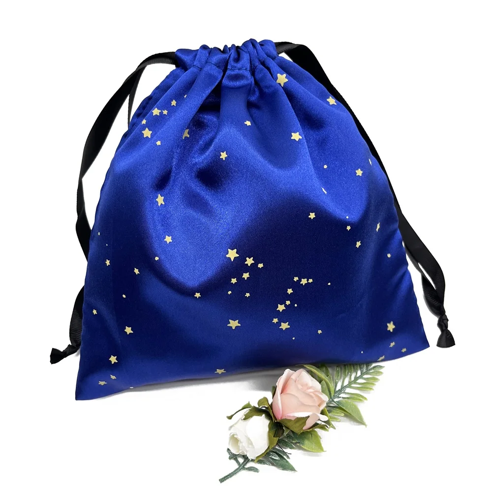 Factory Custom Printed Satin Dust Pouch Gift Packaging Hair Wig Large Silk Bag Satin Drawstring Bag Custom Satin Bags With Logo