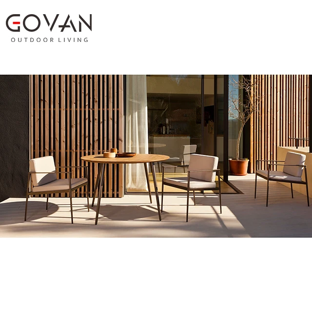 Morden Design Restaurant Furniture Aluminum with teak table top dining table Garden Patio Villa Dining Table