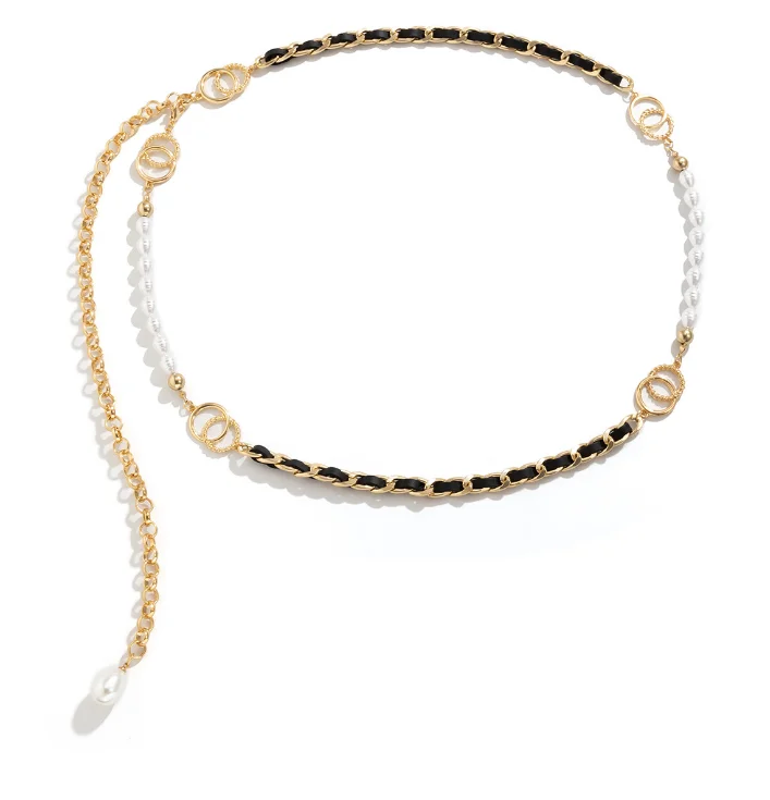 fashion new multi-layer metal chain waist belt body charm pearl link women chain belt
