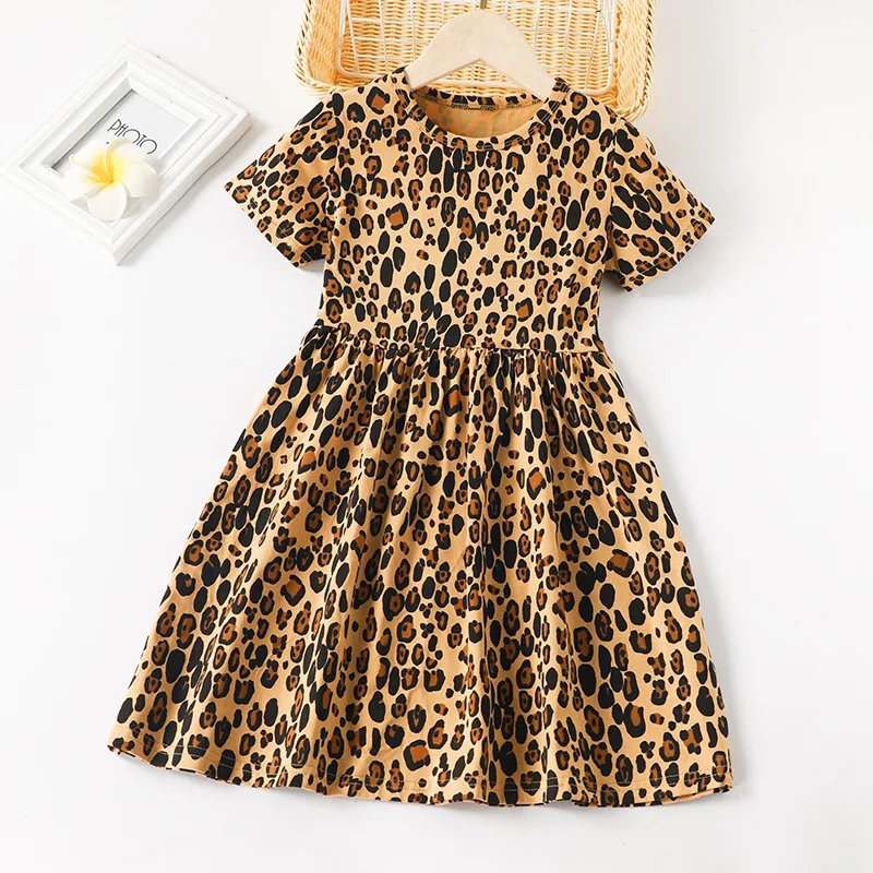 Wholesale Boutique Kids Children Clothes Baby Girls Leopard Print Summer Cotton Dress