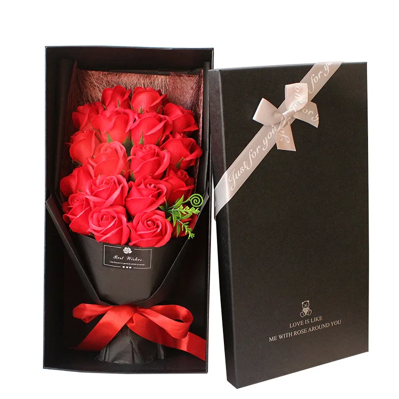 Mothers Day Gift Wholesale Wedding Decoration Artificial Rose Flower Soap Preserve Flowers For Home With Boxes And Card