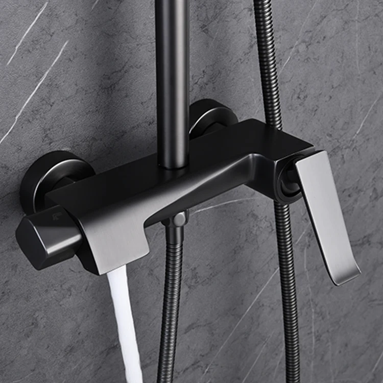 Matte Black Wall Mounted Bathroom Shower Set Granite Shower Head System Mixer Luxury Brass Rainfall Faucet