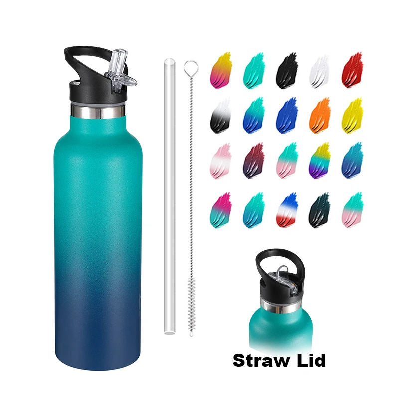 Outdoor Sport 2 Colors Powder Coated Vacuum Flask Insulated Drinkware Medium Stainless Steel Water Bottles with Straw Lid