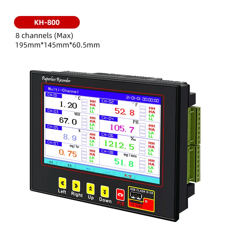 High resolution process monitoring 1-18 channels LCD display color paperless recorder technology chart recorder