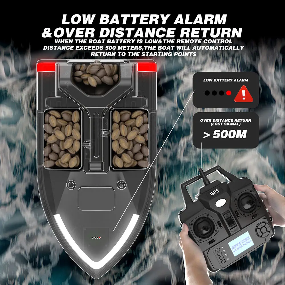 SINC100 Sea Fishing Bait Boat 3 Hopper 2KG Loading GPS Auto Navigation bait boat 500m 40 dots Autopilot Boat With Night Light
