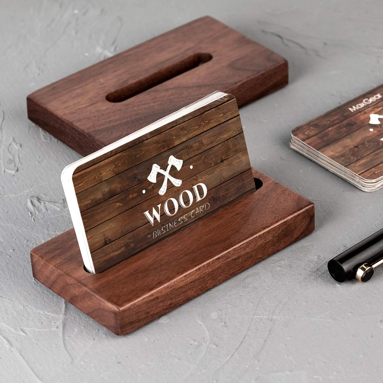 MaxGear Wood Walnut Business Card Display Holders Professional Card Holder Stand Desk Cards holder  for Desk Home and Office