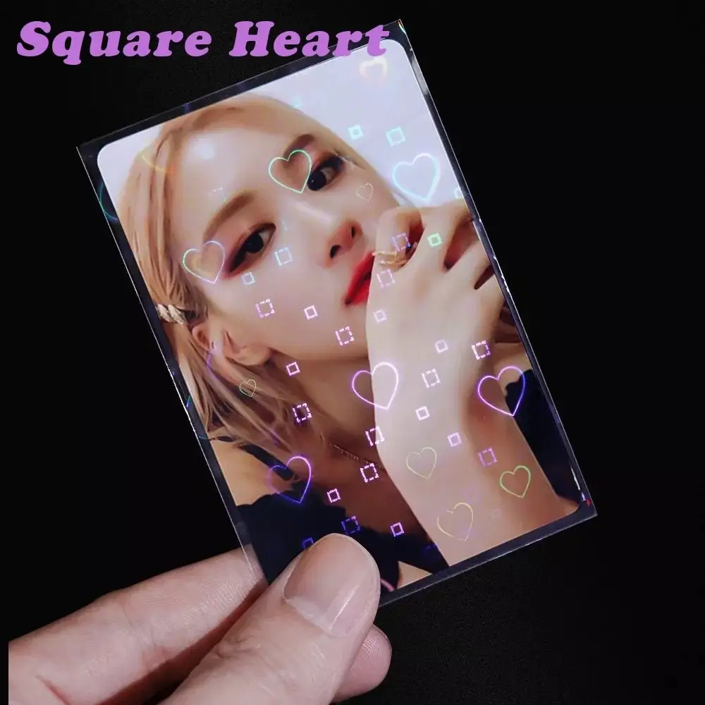 Custom Size 3x4  Transparent clear Laser Flash Hologram Holographic Thin Penny Gift Heart Kpop photocard Card Sleeves