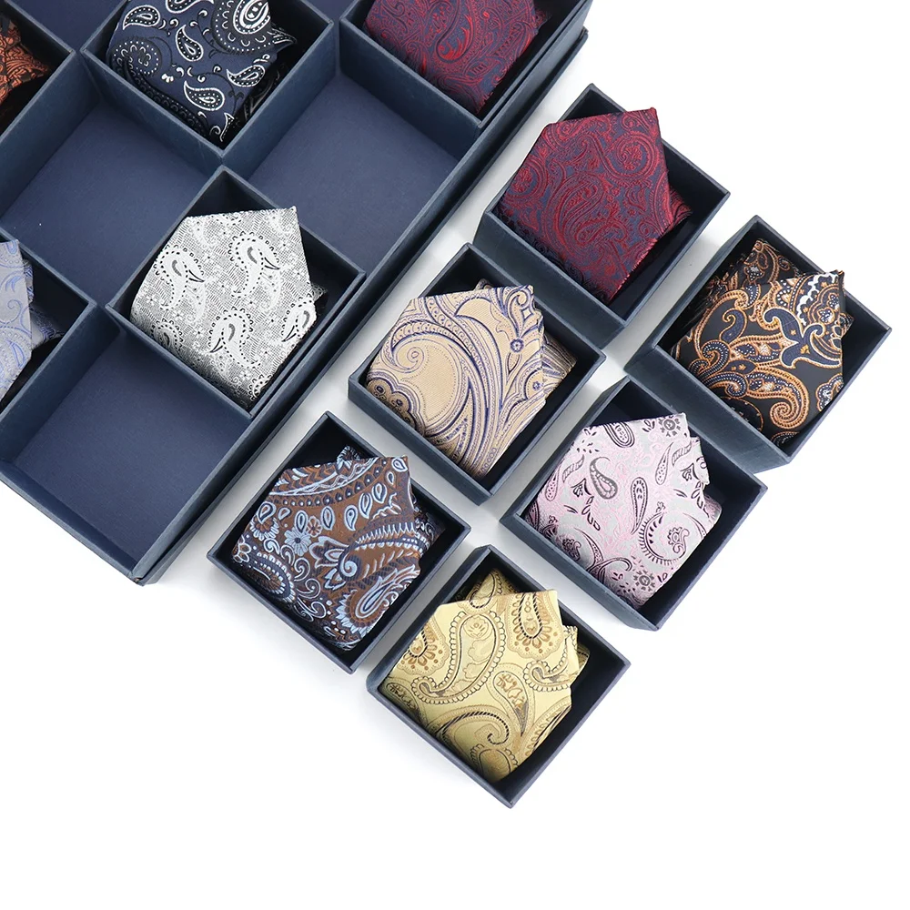 Handmade Separable Silk Polyester Custom Paisley Design Woven Luxury Tie Box Gift Set for Men