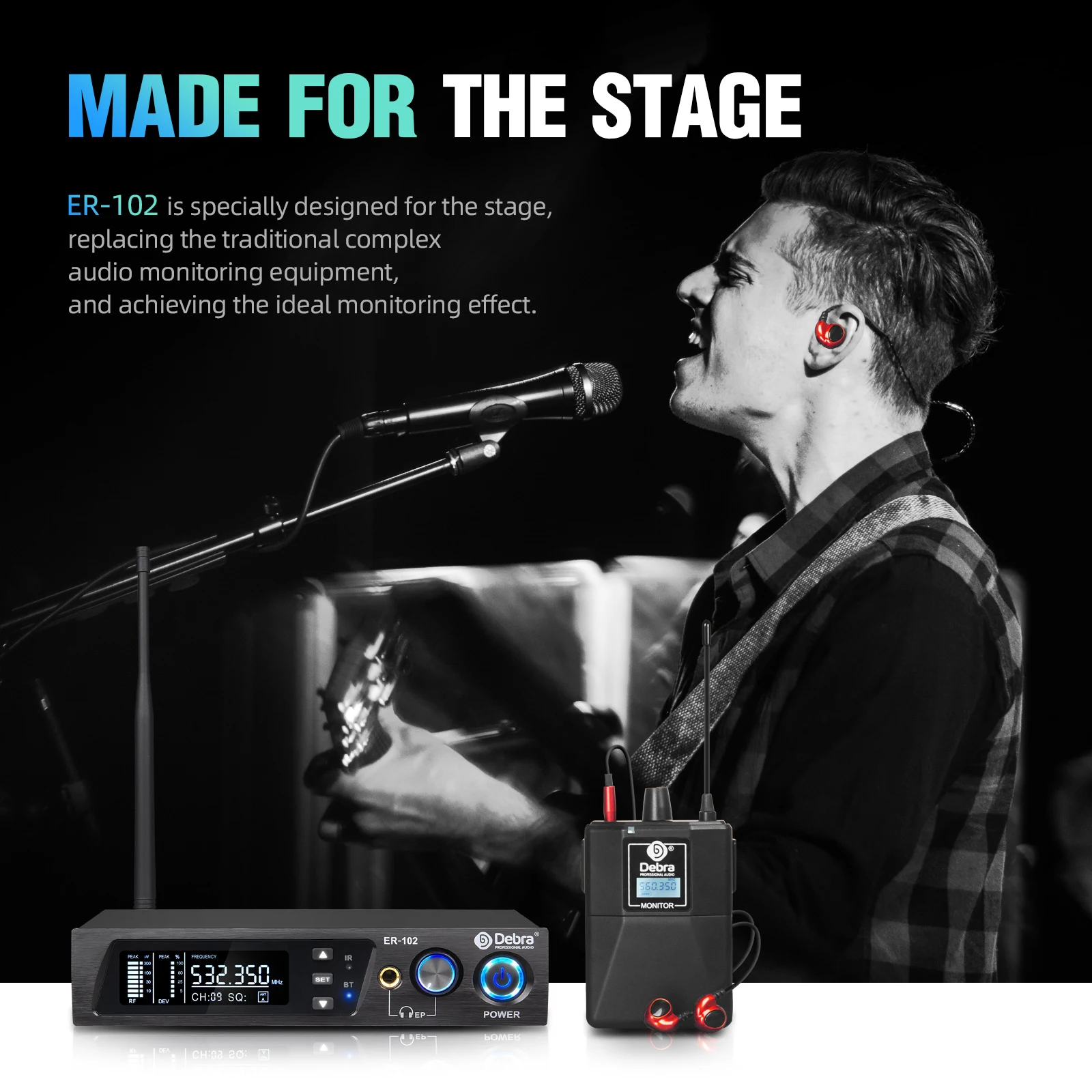 ER-102 Portable Wireless in Ear Monitor System Headset Microphone Professional Singing Sound System Condenser Microphone 120DB