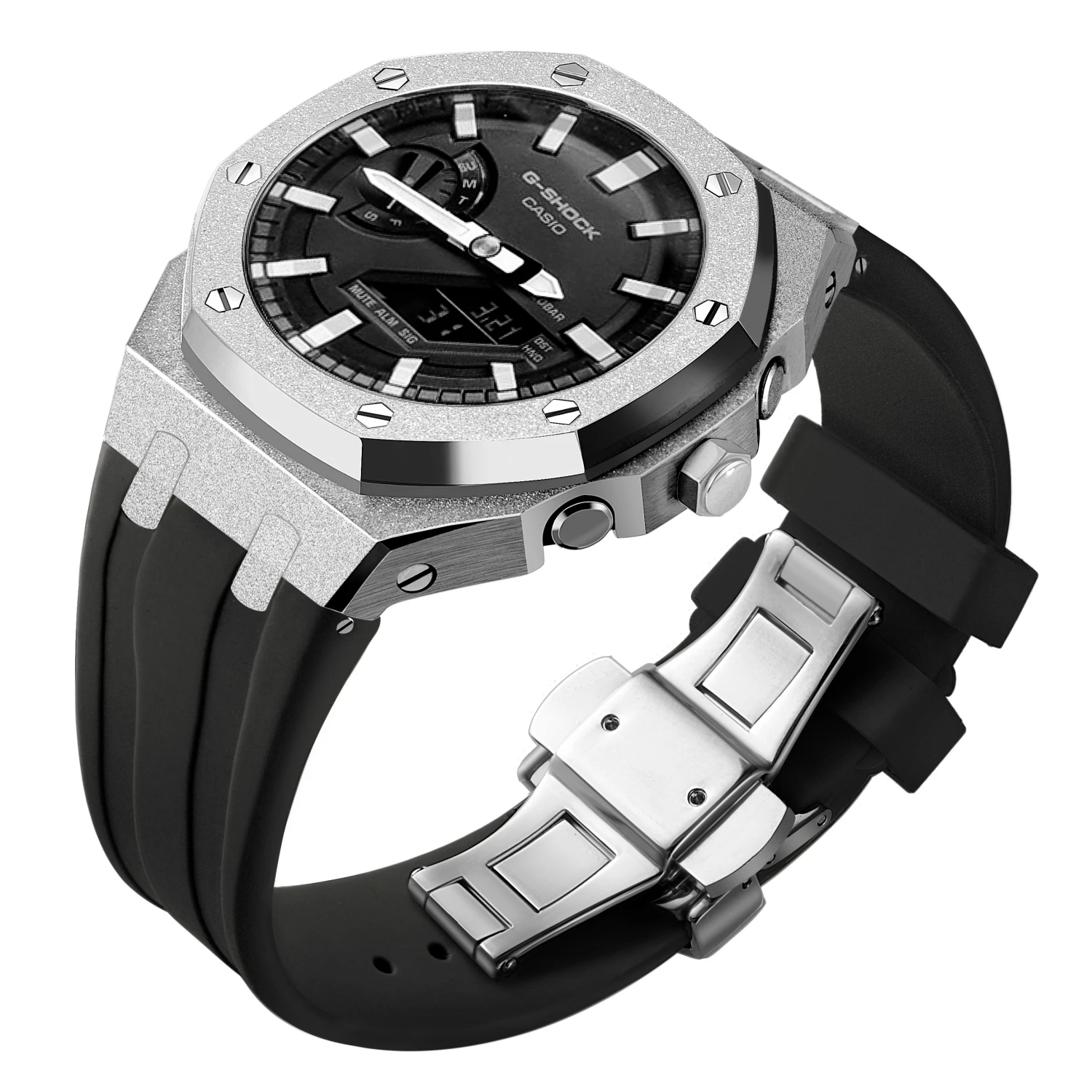 Матовый чехол для часов из нержавеющей стали с силиконовым ремешком