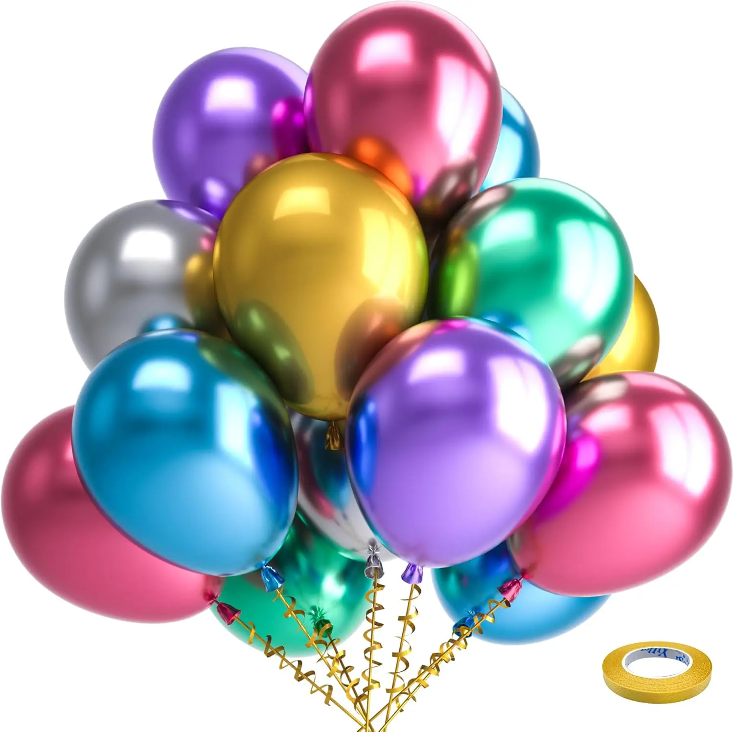 Metallic Chrome Latex Balloons, 50 Pack 12 inch Assorted Balloons Colorful Party Balloons