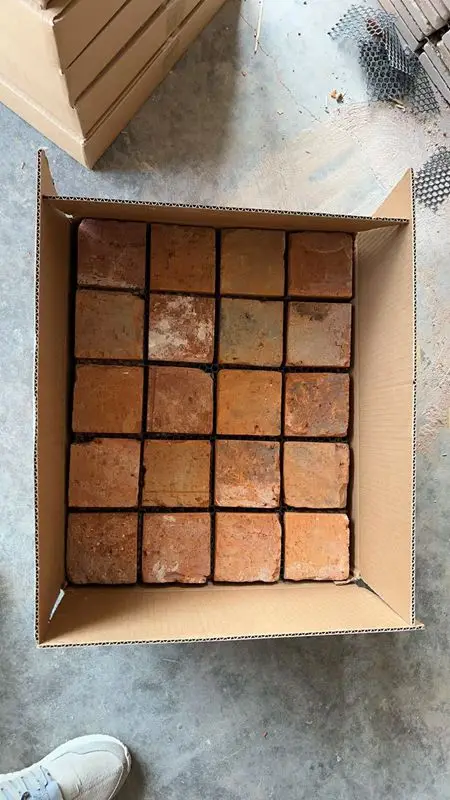 Antique Reclaimed Cube Red Clay Old Brick Mosaic Tiles For Wall Cladding