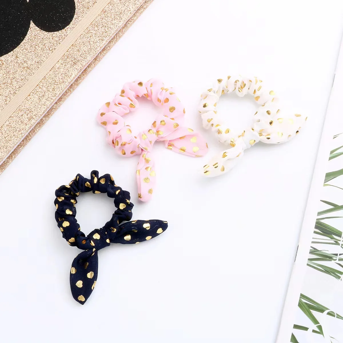 High Quality Wholesale Fashion Female Elastic Hair Bow Rabbit Ears Spot Hair Band For Girls And Children scrunchies