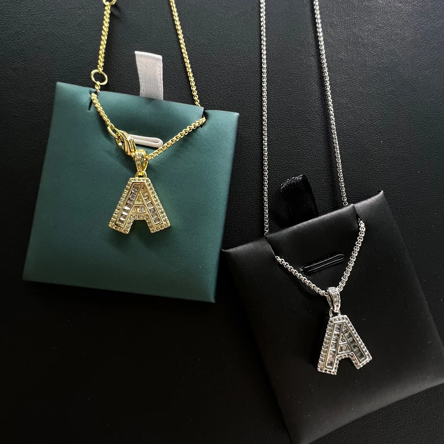 Initial Necklace for Men Women ins Popular 18K Gold Plated Shiny Cubic Zirconia Monogram English Letter Pendant with Chain