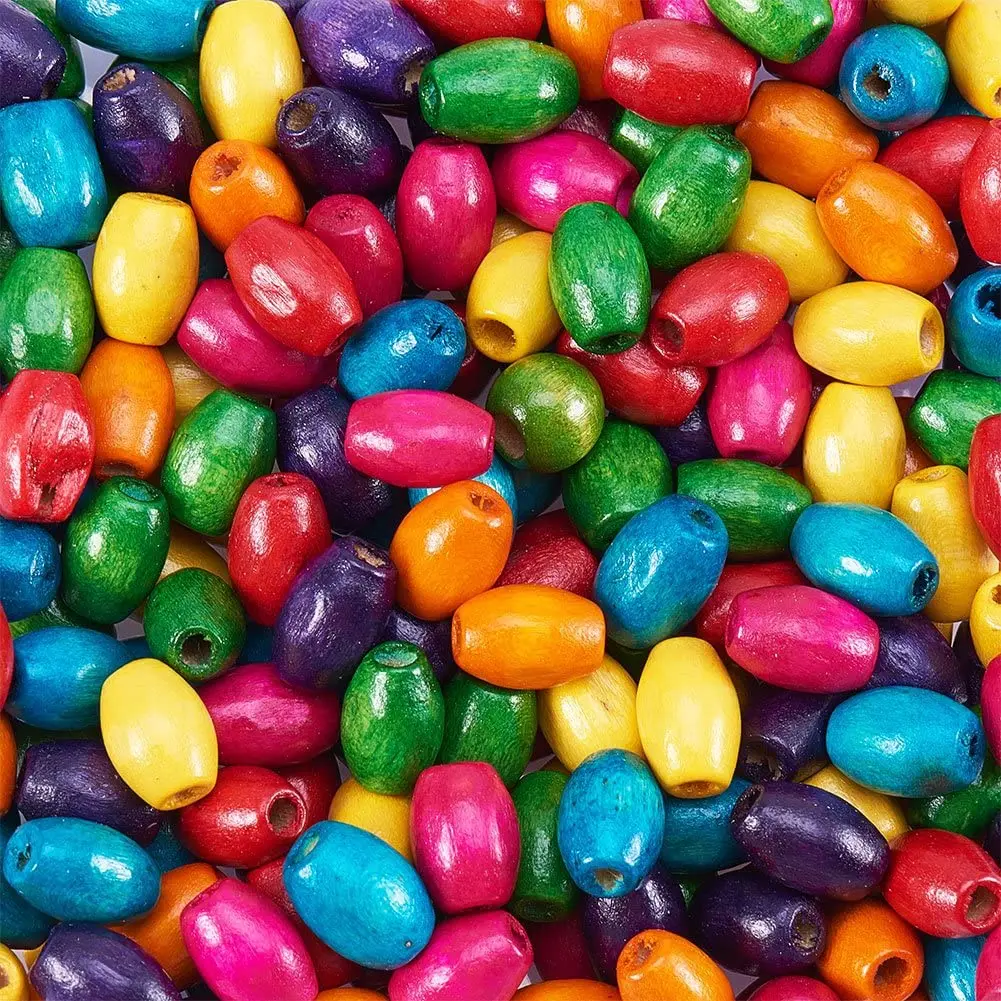 100g/bag Wholesale Loose Bead Pendant Colorful Wooden Oval Tube Beads for DIY Crafts