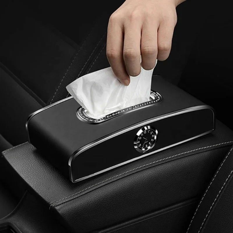 Multi-function  Car Tissue Box With Clock Dispenser Dashboard Napkin Holder Parking Number Plate Armrest Auto Tissue Holder Box
