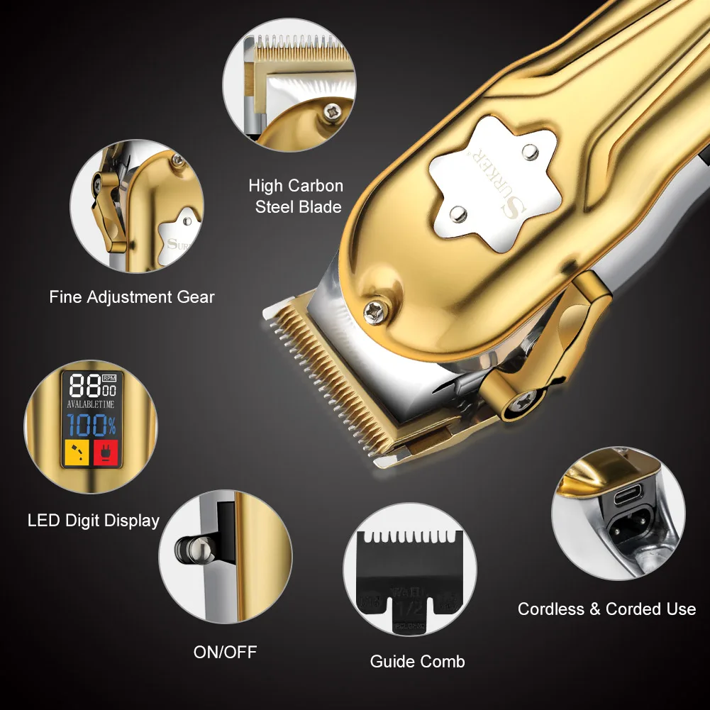 Машинка для стрижки волос Surker SK660 Pop, триммер для бороды, аккумуляторный, тихий