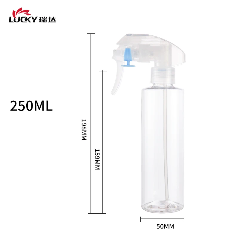 Custom logo 250ml 9 oz PET Fine Mist Water Trigger Sprayer Bottle Clear Cleaning Detergent Spray bottle