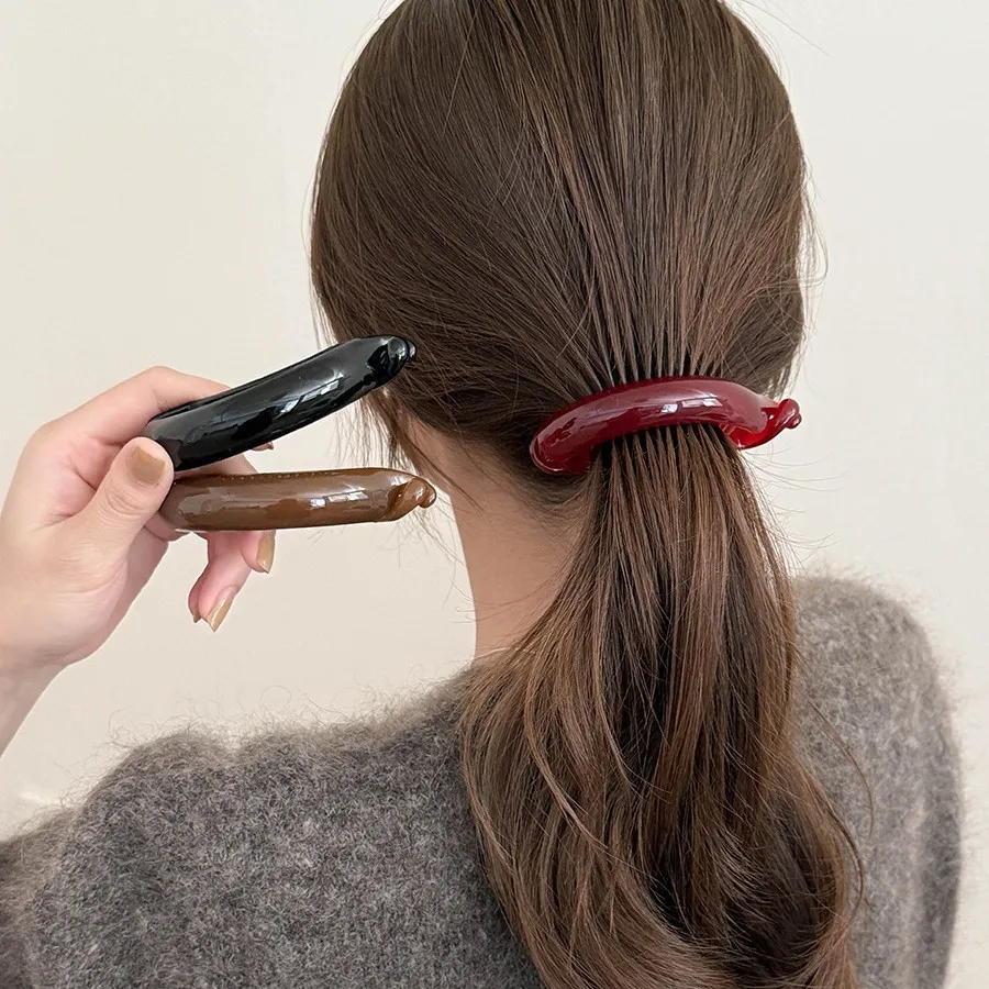 New Style Korean Simple Temperament Plastic Hairpin 5cm High Ponytail Buckle Clip Delicate Banana Vertical Clip Word Hairpin