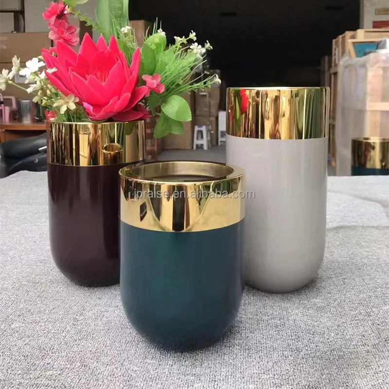 Home Decor Flower Vases Metal Gold Large Indoor Flower Pots /modern floor tall white vase