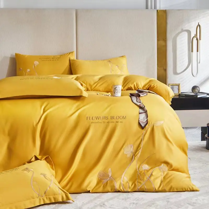 Modern Luxury Designer Summer 100% Washed Silk Bed Sheets 4 Pieces Quilt Bed Comforter Cotton Duvet Cover Bedding Set