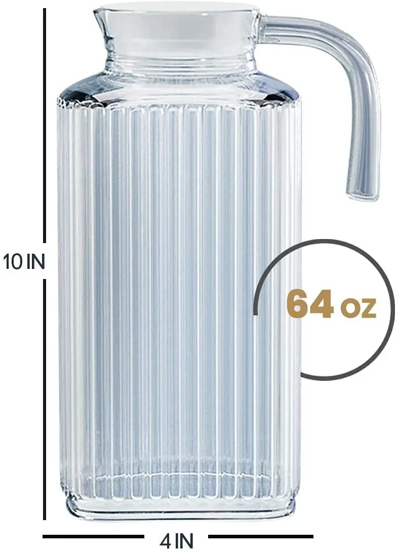 1.8L Wholesale Engraved Big Juice Glass Pitcher Water Jugs Tea Pot Jug with Plastic Lid for Cold Water