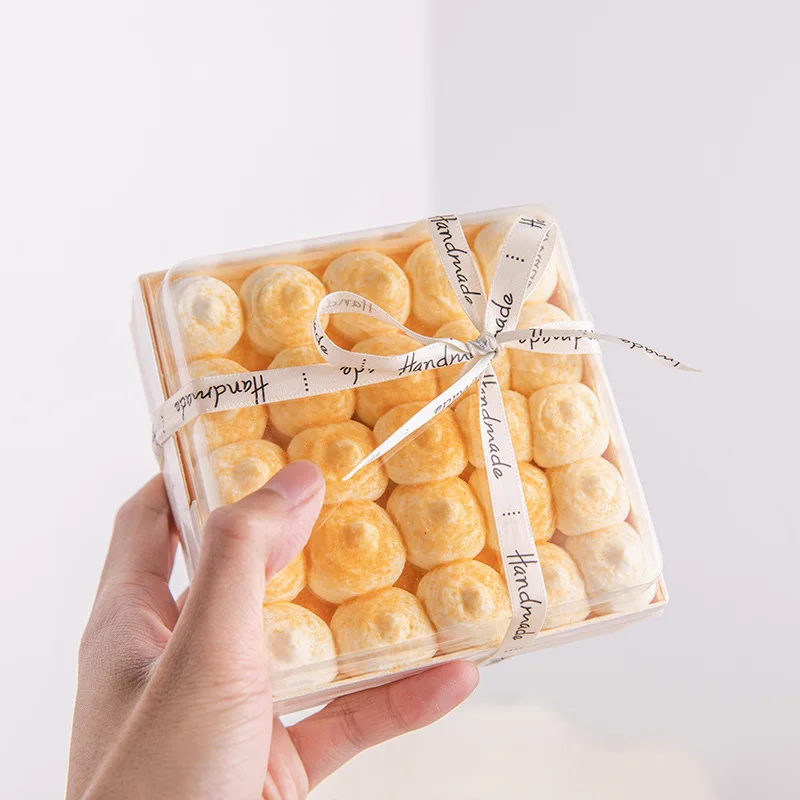 Takeaway food grade kraft paper container cardboard box dessert packaging transparent box