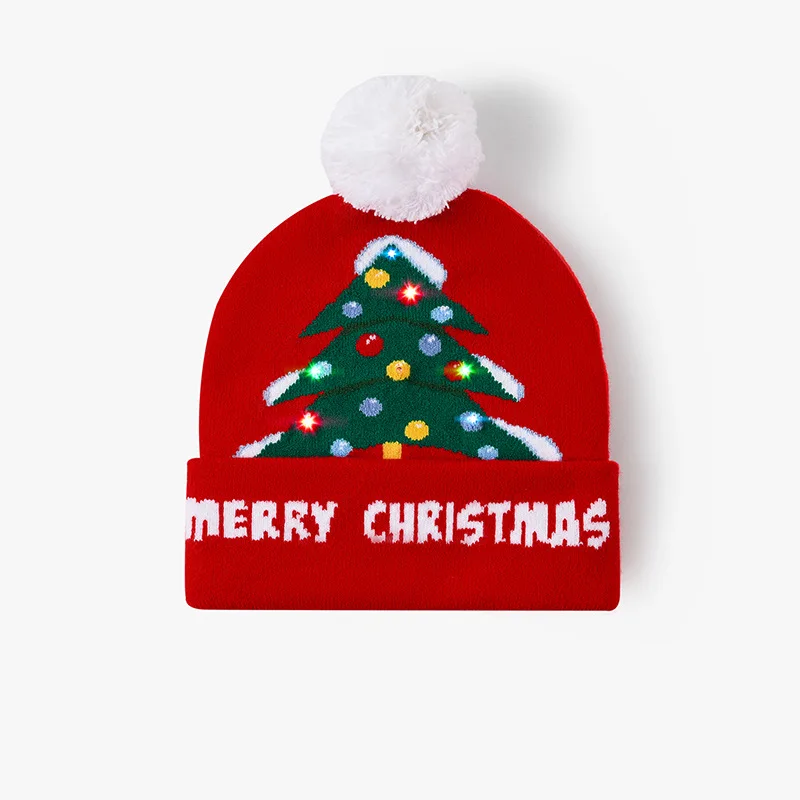 Manufacturers wholesale knitted hats led lights glow across Europe and America wool hats Elk snowman Christmas hats