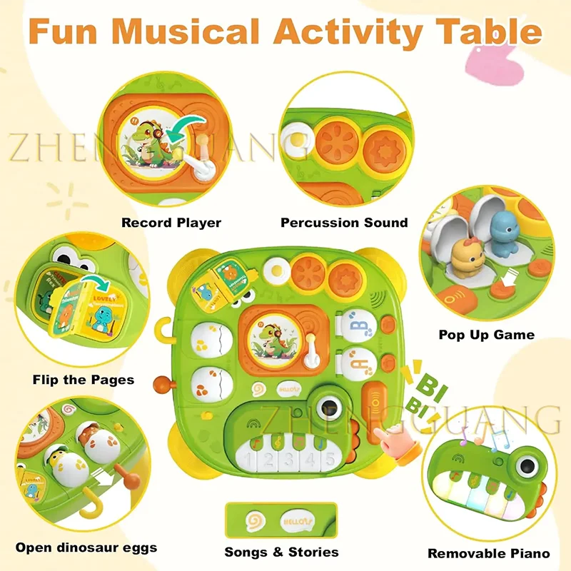 Zhengguang Multifunctional Dinosaur Piano Puzzle Game Learning Table Toys Baby Sensory Busy Board Montessori Toys for Toddler