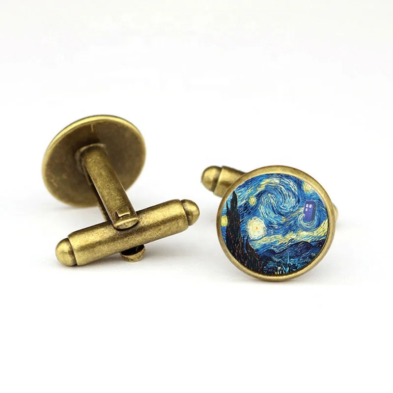 Мужские запонки в виде пуговиц из эпоксидной смолы с драгоценным камнем Ван Гога Звездное