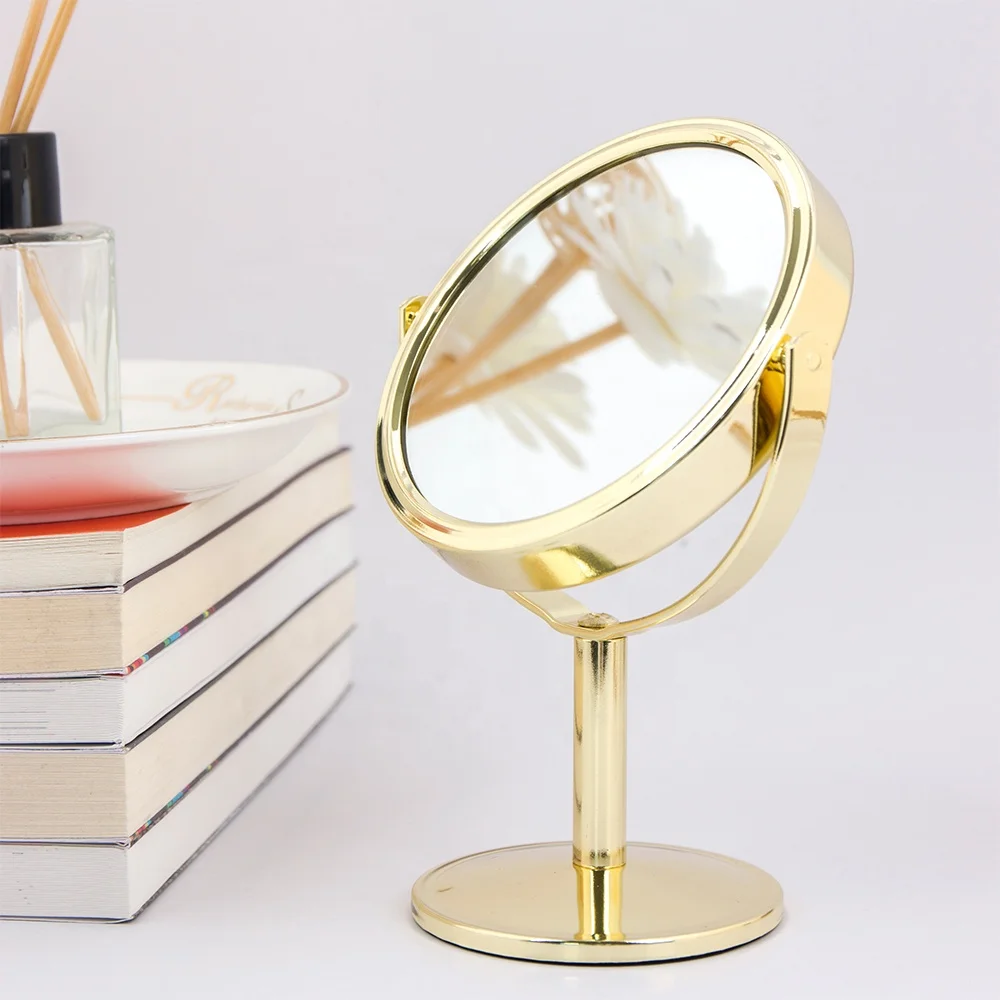 Mirror Factory Directly Light Golden Metal Desktop Double Sided Mirror For Beauty Care