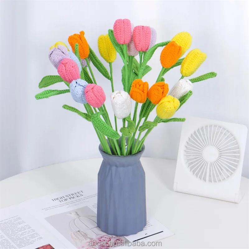 Finished Handmade Crocheting Artificial Craft Flower Wool Yarn Crochet Tulip Single Flower