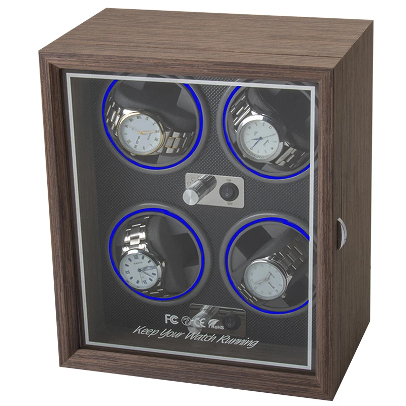 High End In Stock Wood Rotating Watch Winder 4 Orbit Watch Box Custom