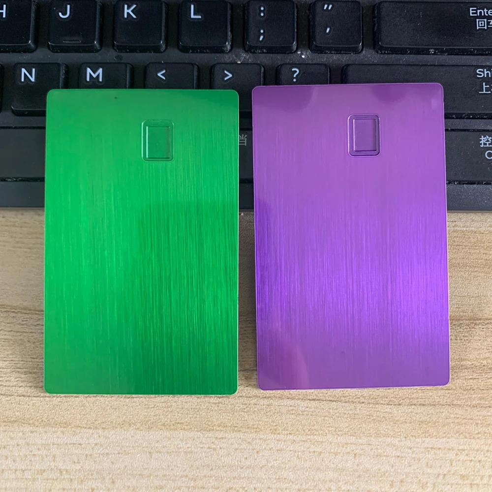 Custom 4442 Chip Metal Card Green Metal Chip Cards Standard Size 85.5 mm 54mm Metal Business Card Blank for Laser Engraving