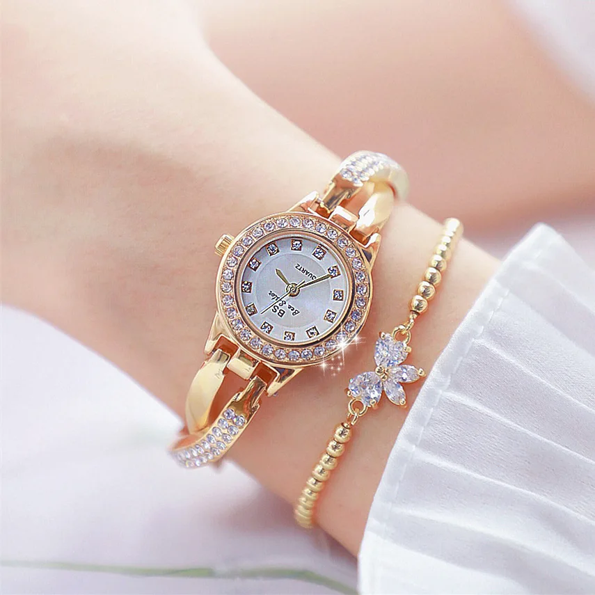 Ladies fashion new gold luxury quartz wrist watches full diamond rhinestone women charm digital watches for girl wholesale